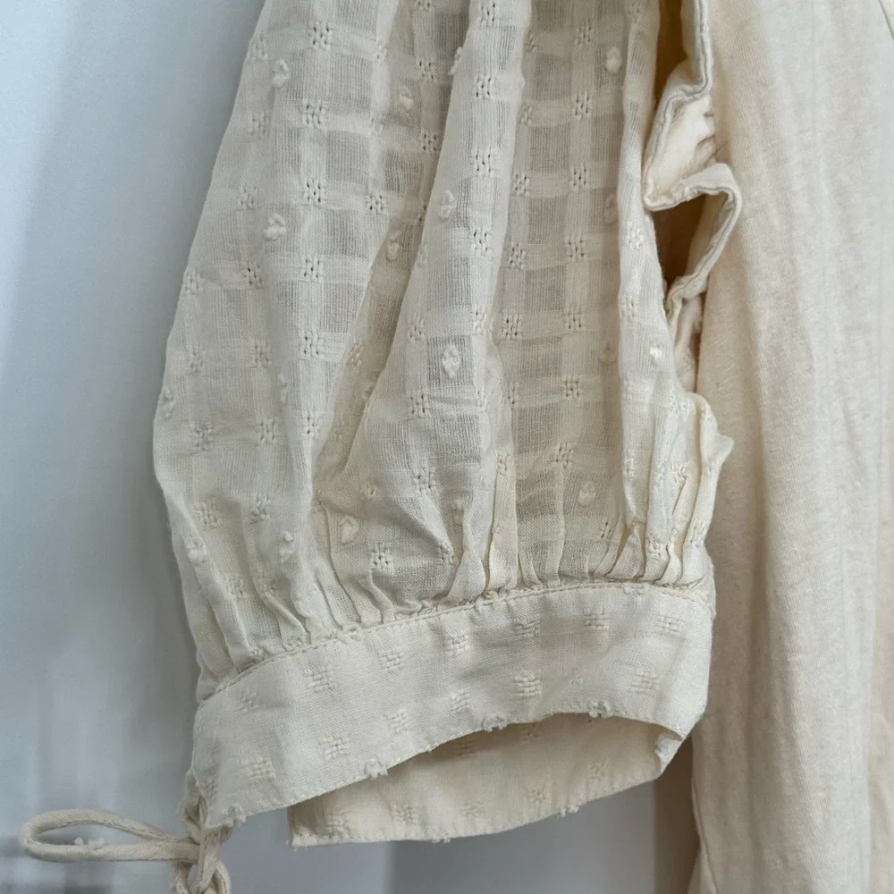 By Anthropologie Embroidered Elbow Puff-Sleeve Top size XL Cream Floral NWT